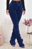 Denim Mid-Waist Pile Jeans Pants LX-3518