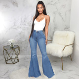 Plus Size Denim High Waist Flared Jeans Pants HSF-2599