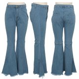 Plus Size Denim High Waist Flared Jeans Pants HSF-2599