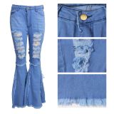 Plus Size Denim Ripped Hole Skinny Flared Jeans HSF-2361