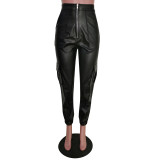 PU Leather Pockets Casual Pants MEM-8257