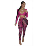 Sexy Printed Crop Top And Pants 2 Piece Sets LP-66317