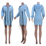 Casual Hooded Lace Up Long Sleeve Mini Dress GZYF-YF8044