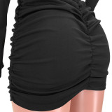Sexy Backless Ruched Long Sleeve Mini Dress GZYF-YF3034
