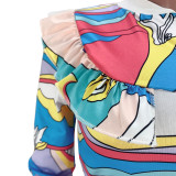 Casual Printed Ruffle Zipper Coat+Shorts 2 Piece Sets GZYF-YF8041