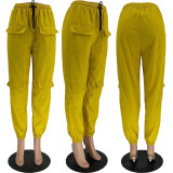 Casual Solid Pockets Drawstring Pants MXDF-6063