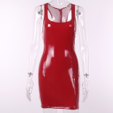 Fashion Sexy Sleeveless PU Leather Nightclub Party Bag Hip Dress FL-81380