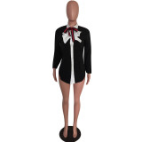 Elegant Bow Tie Long Sleeve Blouse Top YUEM-66777
