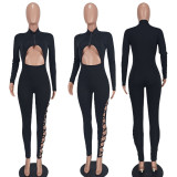 Sexy Hollow Out Zipper Long Sleeve Jumpsuit YD-8533