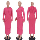 Fashion Casual Long Sleeve Hooded Long Dress QZYD-YD1073