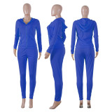 Solid Hooded Zipper Long Sleeve 2 Piece Pants Set ME-Q652