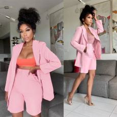 Pink Full Sleeve Blazer And Shorts OL 2 Piece Suits YHDF-60056