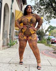 Plus Size Retro Print Long Sleeve Jumpsuit CY-F6523