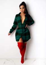 Plaid Long Sleeve Casual Shirt Dress Without Belt MEM-88314