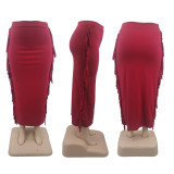 Plus Size Solid Tassel Long Skirt PHF-13262