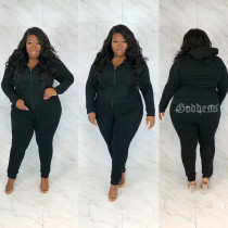 Plus Size Hot Drilling Hooded Two Piece Pants Set WAF-77298