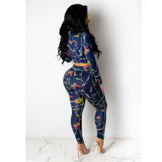 Plus Size Sexy Printed Lace Up Hollow 2 Piece Sets MDF-5267