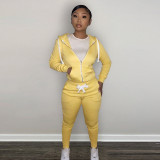 Solid Plush Hooded Zipper Coat And Pants 2 Piece Sets CH-8198