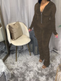 Solid Hooded Zipper Stacked Jumpsuits AWN-5110