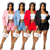 Solid Blazer Coat And Shorts 2 Piece Suits (Without Belt) OY-6312