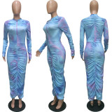 Sexy Gradient Ruched Long Sleeve Maxi Dress BGN-102