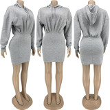 Solid Hooded High Waist Long Sleeve Mini Dress FNN-8639