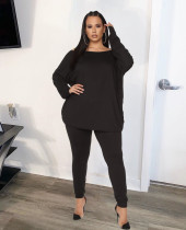 Plus Size Solid Long Sleeve Two Piece Pants Set CYAO-00037