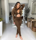 Sexy Solid Long Sleeve Hollow Out Jumpsuit WXIN-026