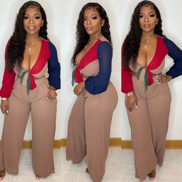 Sexy Long Sleeve Wide Leg Pants 2 Piece Sets NM-8384