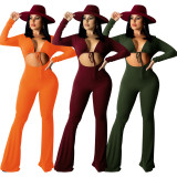 Sexy Hollow Out Long Sleeve Flared Jumpsuit ME-Y971