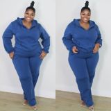 Plus Size Solid Hooded Zipper Coat And Pants 2 Piece Sets CQ-150