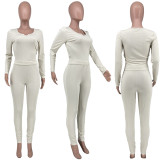 Solid Long Sleeve Tight Two Piece Pants Set CYAO-00036