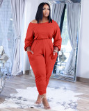 Solid Off Shoulder Long Sleeve Casual Jumpsuit ARM-8311