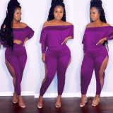 Solid Zipper Long Sleeve Two Piece Pants Set CYAO-00035