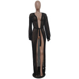 Solid Knitted Hollow Out Maxi Cloak Coat TR-1171