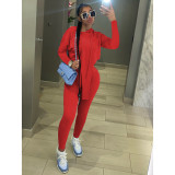 Solid Sports Hooded Irregular Top And Pants 2 Piece Suits IV-8255