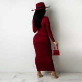 Sexy Long Sleeve Hollow Out Maxi Dress NLAF-60098