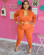 Plus Size Solid Shirt Top And Pants Two Piece Sets BGN-210