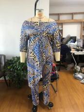 Plus Size Leopard Print Irregular Top And Pants 2 Piece Sets NNWF-7349