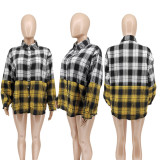 Plaid Casual Patchwork Loose Full Sleeve Blouse WSYF-5911