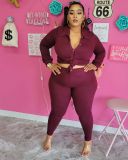 Plus Size Solid Shirt Top And Pants Two Piece Sets BGN-210