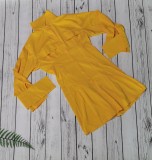 Solid Long Sleeve Turndown Collar Shirt Dress WY-6861