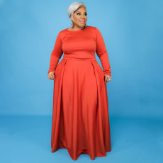 Plus Size Solid Long Sleeve Maxi Skirt 2 Piece Sets NNWF-7352