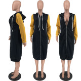 Casual Patchwork Hooded Zipper Long Coat ZNF-9118