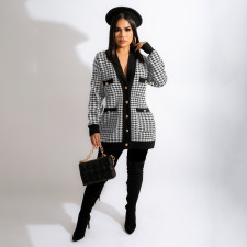 Houndstooth Full Sleeve Casual Coat MEI-9212