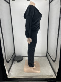Plus Size Solid Velvet Hooded Zipper Coat +Tube Top+Pants 3 Piece Sets ZNF-9111