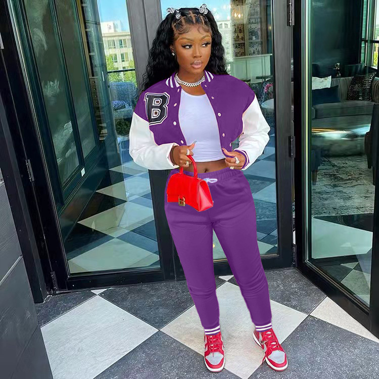 Dear Fashion Wholesale Casual Printed Baseball Jacket And Pants 2 Piece Sets TK 6203 DF www ar fashion