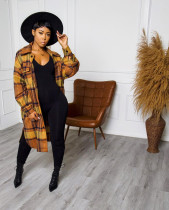 Plus Size Plaid Full Sleeve Split Long Coat OMY-80068