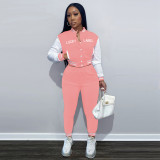 LUCKY LABEL Letter Print Baseball Jacket And Pants Sets MEI-9213