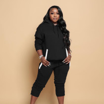 Solid Sports Hoodie Sweatpants Two Piece Sets WTF-9173